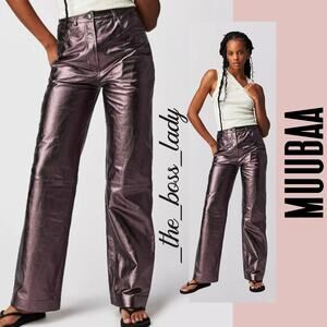 Muubaa x Free People straight leg leather pants metallic boho 10